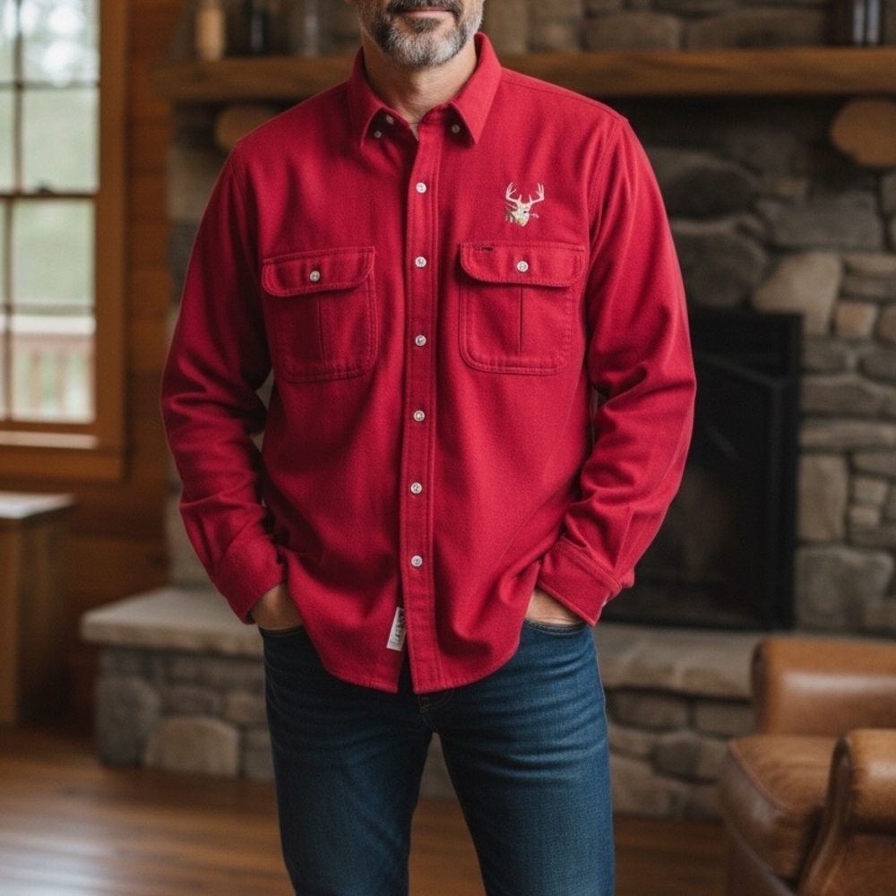 Vintage Cabela's Red Flannel Shirt with Deer Logo - Men's Size Large (L)